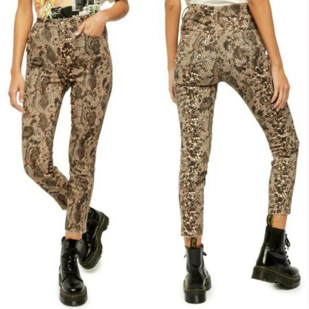 FREE PEOPLE NEW TWO FACED SNAKESKIN SKINNY RAW HEM JEANS 27